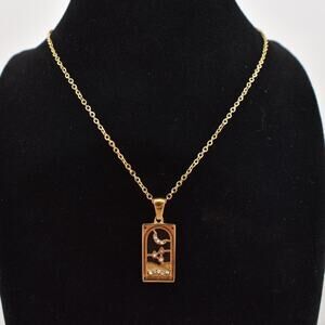 Gold Colored Stainless Steel Tarot Card Necklace - Night of Cups.